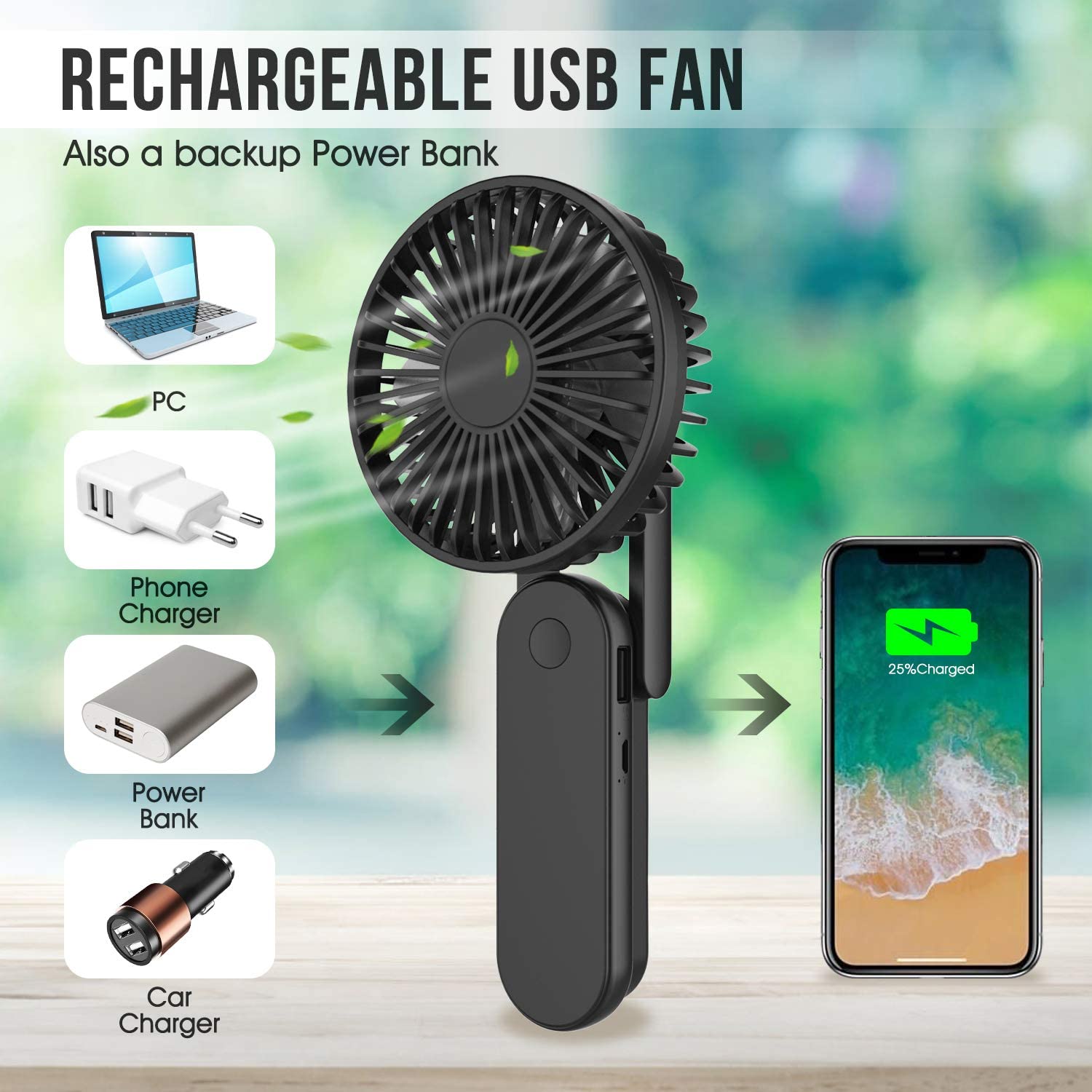 Senelux Handventilator Mini – 2500 MAh, USB-ladbar, Leise
