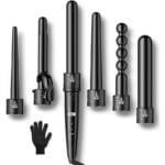 Lockenstab 6 in 1 LCD Keramikbeschichtung Multifunktions Austauschbare Lockenwickler Kit Schwarz