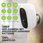 Akku Überwachungskamera, 1080P Kabellos Aussen/Innen WLAN IP Kamera – Bild 2
