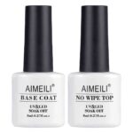 AIMEILI UV LED Gellack Gel Nagellack Base & No Wipe Top Coat Unterlack & Überlack Set Gel Polish 2×8ml