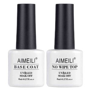 AIMEILI UV LED Gellack Gel Nagellack Base & No Wipe Top Coat Unterlack & Überlack Set Gel Polish 2×8ml