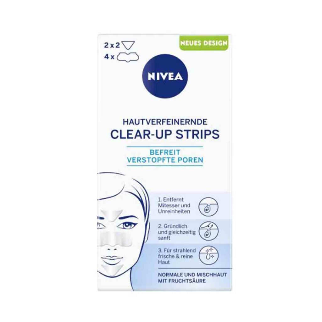 NIVEA Clear-Up Streifen, zur Hautverfeinerung und Mitesser-Entfernung, Nase, Stirn und Kinn