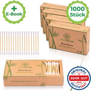 TRUE NATURE® 1000 Stück - Zero Waste Bambus Wattestäbchen