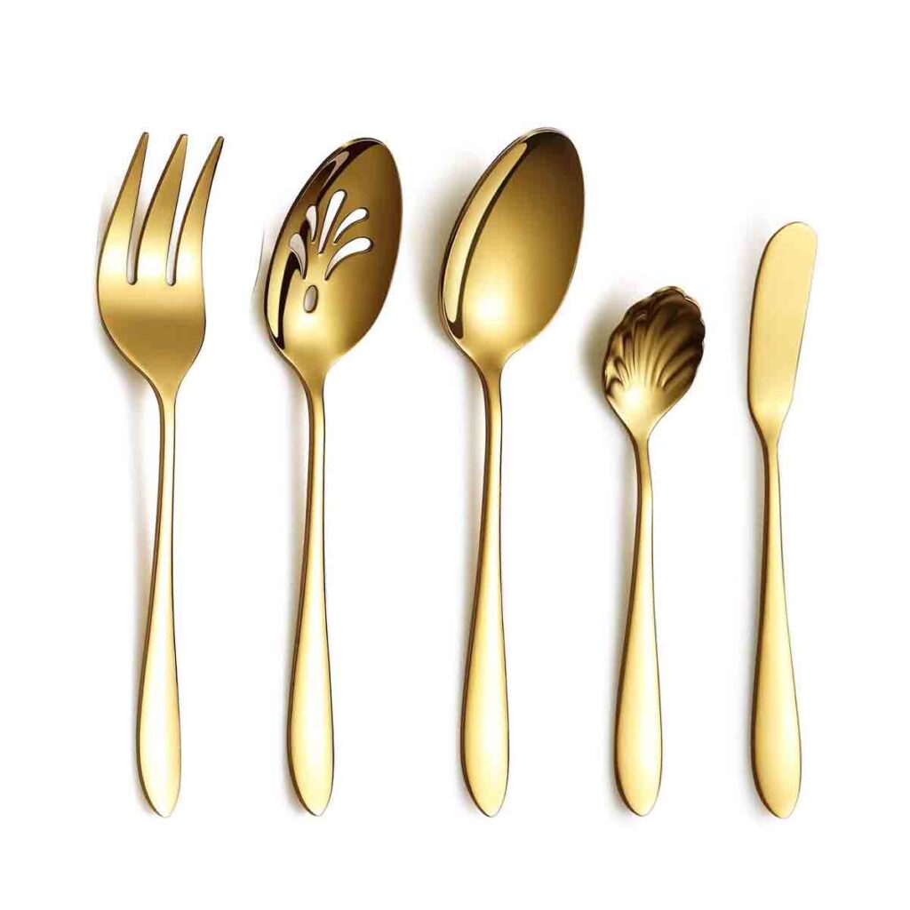 HOMQUEN Goldbesteck-Servierset, Besteckset aus Edelstahl, Titangold-Besteckset - für 6 Personen, 30 Stück Esszimmer Besteck