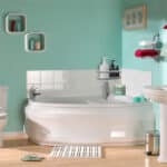 Wangel Duschablage ohne Bohren, Duschregal mit 5 Haken, Selbstklebend Badregal mit Patentierter Kleber, Bad Organizer Wandmontage Regal für Badzimmer und Küche – Bild 3