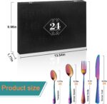 Regenbogen, Schwarz, Silber Edelstahl 24-teiliges Besteckset für 6 Personen, Geschirr, Tafelbesteck, Edelstahlbesteck, Festbesteck, Besteckgarnitur, Campingbesteck, Spülmaschinenfestes, Eleganten Holzbox – Bild 2
