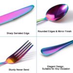 Regenbogen, Schwarz, Silber Edelstahl 24-teiliges Besteckset für 6 Personen, Geschirr, Tafelbesteck, Edelstahlbesteck, Festbesteck, Besteckgarnitur, Campingbesteck, Spülmaschinenfestes, Eleganten Holzbox – Bild 3