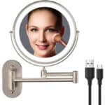 Wiederaufladbar Kosmetikspiegel mit LED Beleuchtetung, 1X 10X Spiegel Vergrösserung Wandmontage, Dimmbarer Rasierspiegel 3 Farben, Touchscreen, 360° Drehbar, Schminkspiegel für Badezimmer
