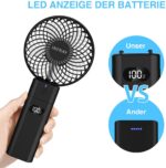 infray Handventilator mit Powerbank 5200mAh, Ventilator klein Handventilator mit Anzeigeschirm, USB Ventilator Mini tragbarer Tischventilator mit akku, 5 Stufen, 5-20 Std. Arbeitszeit – Bild 4