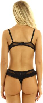 TiaoBug Damen Spitzen BH Regulierbare Träger Ouvert Dessous Unterwäsche Sets Push Up Bra und String Tanga offener Schritt Erotik Reizwäsche – Bild 3