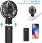 infray Handventilator mit Powerbank 5200mAh, Ventilator klein Handventilator mit Anzeigeschirm, USB Ventilator Mini tragbarer Tischventilator mit akku, 5 Stufen, 5-20 Std. Arbeitszeit – Bild 3