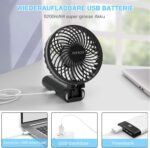 infray Handventilator mit Powerbank 5200mAh, Ventilator klein Handventilator mit Anzeigeschirm, USB Ventilator Mini tragbarer Tischventilator mit akku, 5 Stufen, 5-20 Std. Arbeitszeit – Bild 5