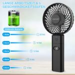 infray Handventilator mit Powerbank 5200mAh, Ventilator klein Handventilator mit Anzeigeschirm, USB Ventilator Mini tragbarer Tischventilator mit akku, 5 Stufen, 5-20 Std. Arbeitszeit – Bild 2