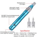 BOWKA Elektrischer Derma Pen Microneedling Pen inkl.12 Stück Mikro Derma Elektroantrieb Roller Nadelpatrone kabellos Wiederaufladbar verstellbar von 0,25 bis 2,5 mm