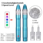 BOWKA Elektrischer Derma Pen Microneedling Pen inkl.12 Stück Mikro Derma Elektroantrieb Roller Nadelpatrone kabellos Wiederaufladbar verstellbar von 0,25 bis 2,5 mm