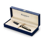 Waterman Expert Kugelschreiber | Hochglänzend Schwarz mit Zierteile aus 23 K Gold | Mittlere Spitze | Blaue Tinte | Geschenkbox