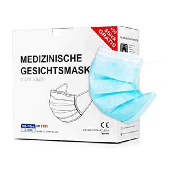 100 Stück + 10 Stück GRATIS OP-Mundschutz – TYP IIR (CE Zertifiziert) – Einmal Mundbedeckung (110 Stück Med).