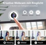 MHDYT 2K Webcam mit Mikrofon und Ringlicht HD Facecam – Bild 3