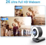 MHDYT 2K Webcam mit Mikrofon und Ringlicht HD Facecam – Bild 2