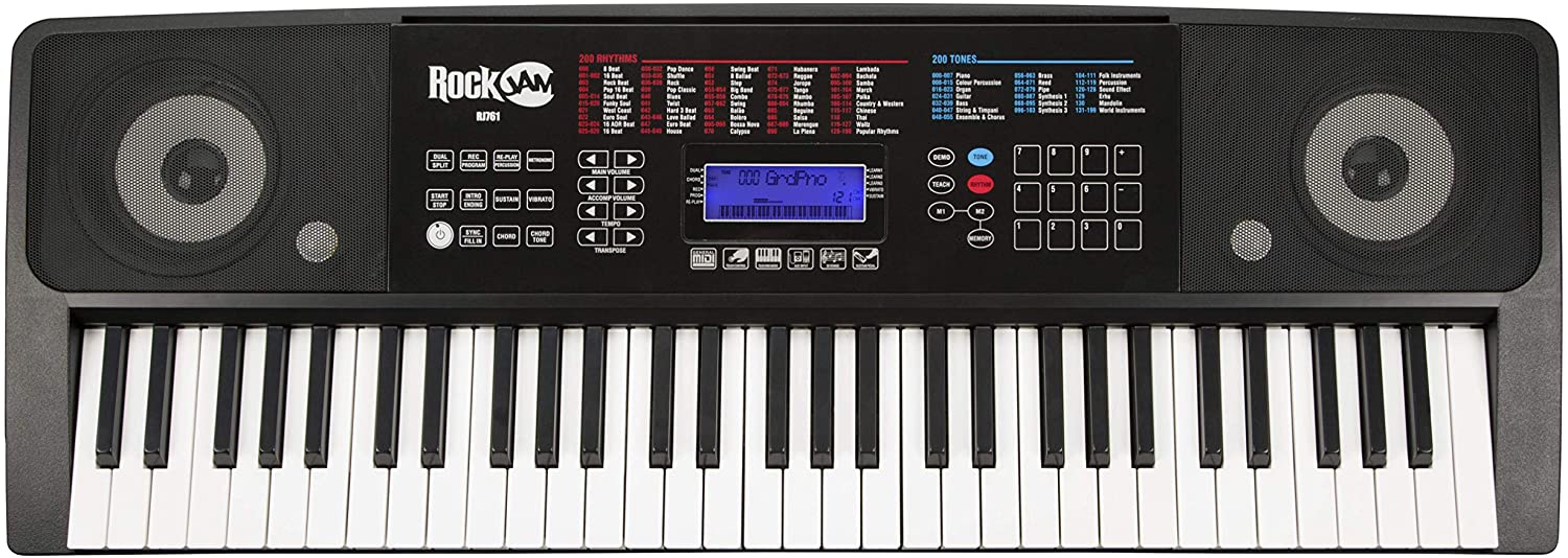 Netzteil Klaviernoten-Sticker & Simply Piano Übungen RockJam kompaktes 61 Tasten Keyboard mit Notenständer 