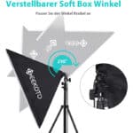 GEEKOTO Softbox Set Fotostudio 50 x 70cm, Dauerlicht Studioleuchte Set mit 2 Softboxlampen E27 85W 5500K, 2m Vollverstellbare Lichtstative für Studio-Porträts, Produktfotografie, Modefotos