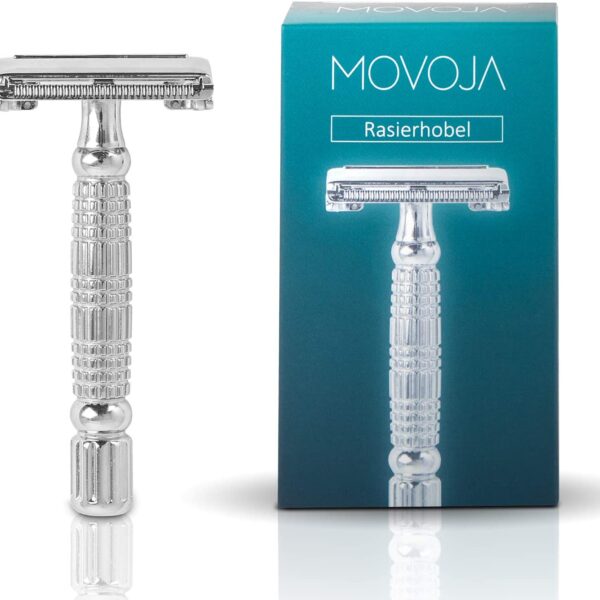MOVOJA Rasierhobel-Set | inkl. 5 Rasierklingen & Reiseetui | aus hochwertigem Edelstahl