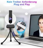 2K Webcam mit Mikrofon für PC,Ringlicht Webcam USB mit Abdeckung und Stativ – Bild 6