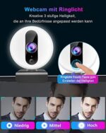 2K Webcam mit Mikrofon für PC,Ringlicht Webcam USB mit Abdeckung und Stativ – Bild 3