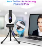 2K Webcam mit Mikrofon für PC,Ringlicht Webcam USB mit Abdeckung und Stativ – Bild 18