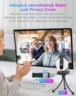 2K Webcam mit Mikrofon für PC,Ringlicht Webcam USB mit Abdeckung und Stativ – Bild 10