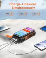Hiluckey Wireless Solar Powerbank 26800mAh Wasserdichtes Solar Ladegerät USB C Externer Akku mit 4 Outputs, Power Bank für Smartphones, Tablets und mehr – Bild 4