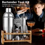 Cocktail Shaker Set – 15-teiliges Edelstahl Bar-Set mit Bambusständer & Rezeptbuch – Bild 6