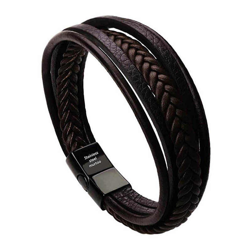 murtoo Herren Armband Edelstahl Echtleder Armband Naturstein Geflochten Mit Magnet Verschluss