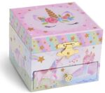 Jewelkeeper - Musikalische Schmuckschatulle mit Sich drehendem Einhorn, glitzerndem Regenbogen und Sternendesign mit ausziehbarer Schublade – Bild 2