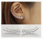 Elensan1 Bling Ohrklemmen 7 Kristalle 925er Sterling Silber Hypoallergen