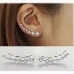 Elensan1 Bling Ohrklemmen 7 Kristalle 925er Sterling Silber Hypoallergen