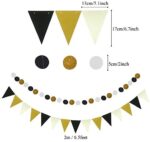 Zerodeco Geburtstagsdeko, Happy Birthday Wimpelkette Banner Girlande mit Pompoms Papier Girlande Fans Fächer Dreieckige Wimpel Spiral Girlanden und Luftballon - Schwarz und Gold – Bild 6