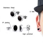 Hongyantech 8 Pair Herren Edelstahl Ohrringe, 8mm Edelstahl Ohrclips Emaille Ohrschmuck Piercing Ohr Lünette runde Coole Ohrstecker Tunnel Piercing für Männer – Bild 2