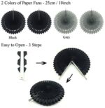 Zerodeco Geburtstagsdeko, Happy Birthday Wimpelkette Banner Girlande mit Pompoms Papier Girlande Fans Fächer Dreieckige Wimpel Spiral Girlanden und Luftballon - Schwarz und Gold – Bild 3