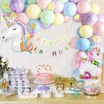 MMTX Einhorn Geburtstagsdeko Mädchen, Pastell Geburtstags deko Luftballons mit riesigem 3D-Einhorn Luftballons, Happy Birthday Girlanden, Tischdecke Kindergeburtstag deko Kinder Junge Dekor Mehrweg – Bild 4