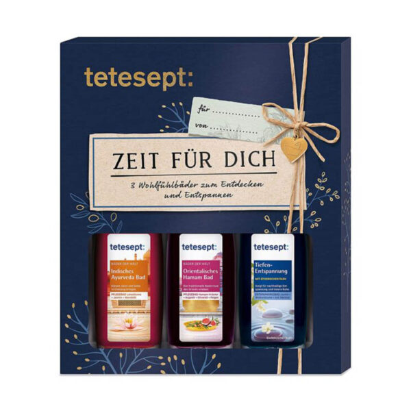 tetesept Bäder Geschenkset "Zeit für Dich" - Bade-Essenz Probierset mit Geschenkanhänger – 1 x Badeset (3 x 20 ml)