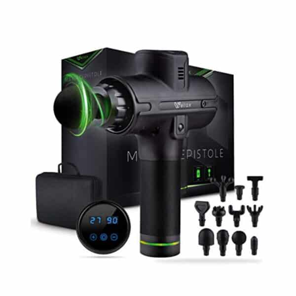 Wellax Massagepistole - Leistungsstarke Massage Gun mit 11 Massageköpfen [2600 mAh - 10h Laufzeit] - Massage Pistole mit LED Anzeige & Tragetasche - Schulter & Nacken