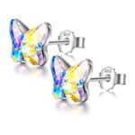 ANGEL NINA Silber Damen Ohrringe Schmetterlings Ohrstecker Mädchen 925 Sterling Silber aus Österreich Schmetterlings Ohrringe Damen für Muttertags Geschenk in Schmuck Box-Aurore Boreale