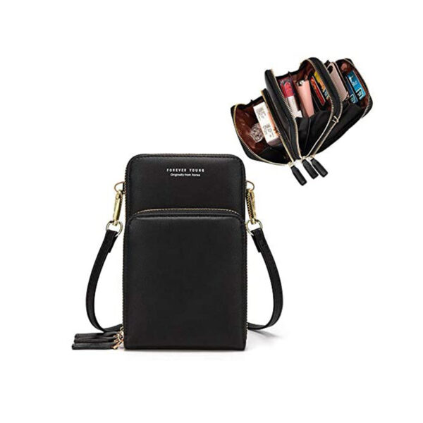 Damen Handtaschen, Umhängetasche Kunstleder Schultertasche 3 Reissverschluss Beutel