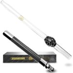 M.ROSENFELD Shisha Mundstück Glas Carbon mit Steckverbindung - Glasmundstück Mundgeblasen mit Edler Verzierung extra dick (2cm), 43cm lang - Universal Passend