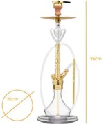 DILAW® TRIPHAN Shisha Edelstahl Hookah S, M & Big Size + LED Licht, Wasserpfeife Kaminkopf Komplettset Molassefänger Base Closed Chamber 4 Anschlüssen Silikonschlauch Alumundstück Tabakkopf – Bild 4