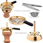 DILAW® TRIPHAN Shisha Edelstahl Hookah S, M & Big Size + LED Licht, Wasserpfeife Kaminkopf Komplettset Molassefänger Base Closed Chamber 4 Anschlüssen Silikonschlauch Alumundstück Tabakkopf – Bild 2