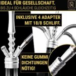 M. ROSENFELD Shisha Set 4 Anschlüsse – Big ONE Komplett Set 111 cm Hookah mit 4 Anschlüssen inkl. Adapter Closed Chamber mit Klickgewinde + Edelstahl Tauchrohr & Diffusor Kaminkopf Molassefänger – Bild 4