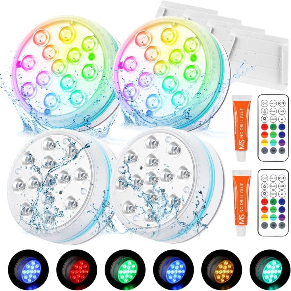 Unterwasser Licht, 4er Set – Farbwechsel LED Teichbeleuchtung mit Fernbedienung, IP68 Wasserdicht, RGB Poollicht für Garten, Aquarium, Vase, Badewanne, Spa [Energieklasse A++]