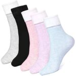 EXTSUD warme Hüttensocken 5 Paar Wintersocken Kuschelsocken aus Baumwolle Rutschfeste Thermal Socken für Erwachsene Damen Mädchen,Grösse 35-42 Schwarz,Lila,Blau,Grau,Pink